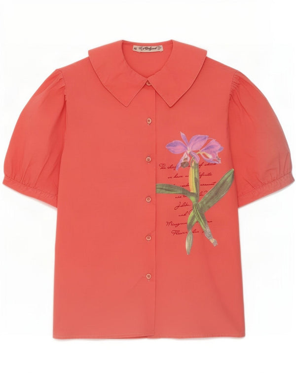 Vintage damska graficzna bluzka z krótkim rękawem IT 40 Small Pink Floral
