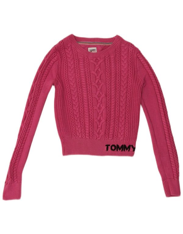 Damski sweter Tommy Hilfiger z dekoltem w łódkę, UK 10, mały, różowy