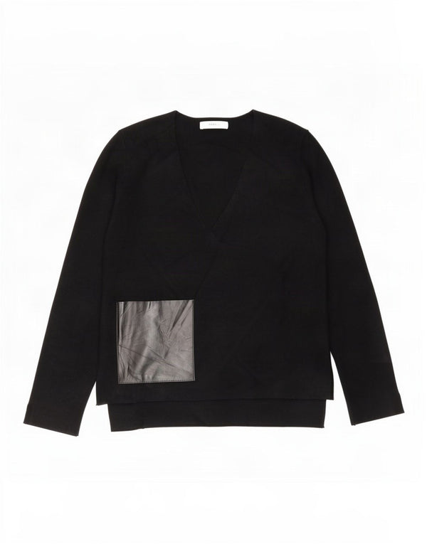 Sweter damski Zara z dekoltem w kształcie litery V, UK 16, duży, czarny