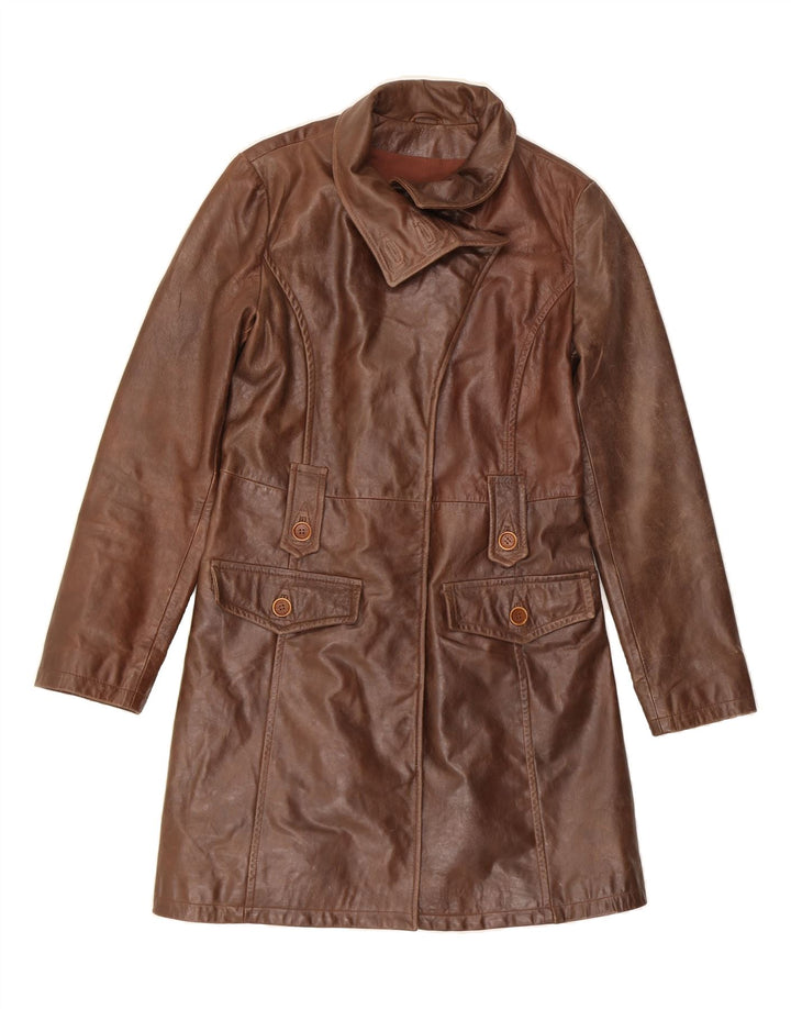 MAX & CO. Womens Leather Coat UK 14 Medium Brown Leather Vintage Max & Co. and Second-Hand Max & Co. from Messina Hembry 