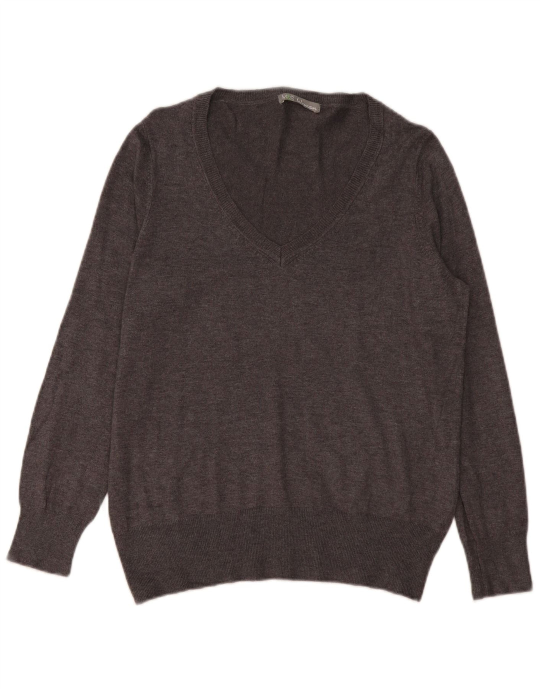 Sweter damski Marks & Spencer z dekoltem w kształcie litery V, UK 16, duży, szary, wiskoza