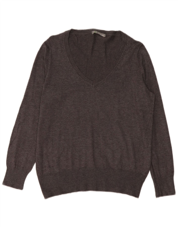 Sweter damski Marks & Spencer z dekoltem w kształcie litery V, UK 16, duży, szary, wiskoza