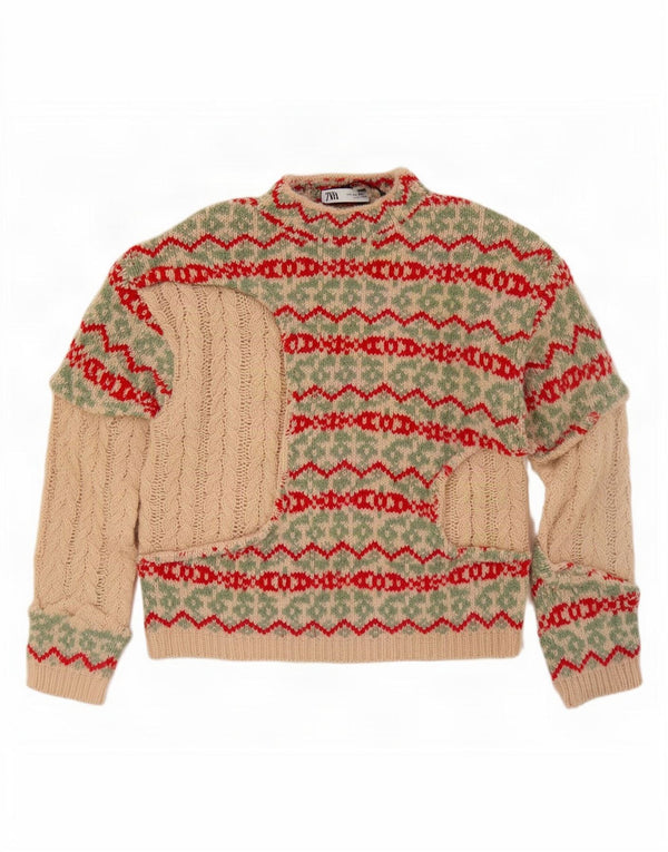 Sweter damski Zara z golfem UK 10 Small Beige Fair Isle