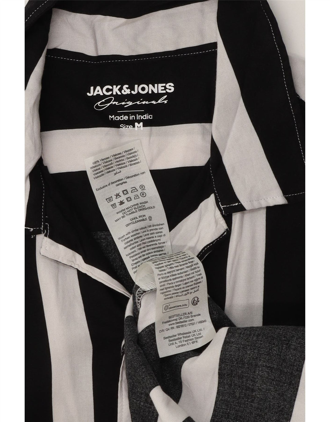 Męska koszula z krótkim rękawem Jack & Jones, wiskoza w średnie czarne paski