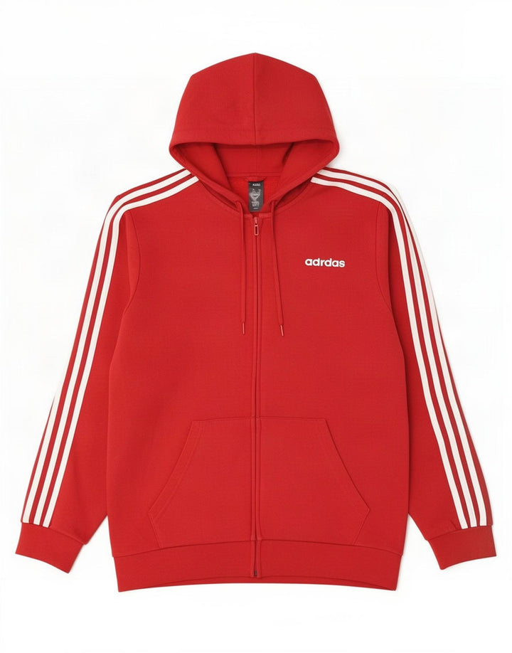 Adidas Męski sweter z kapturem i zamkiem błyskawicznym, średnio czerwony, bawełniany