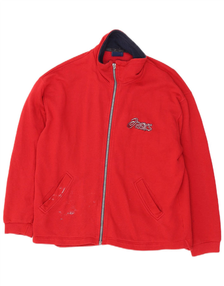 Męska kurtka dresowa Asics z grafiką, średnia czerwona, bawełniana
