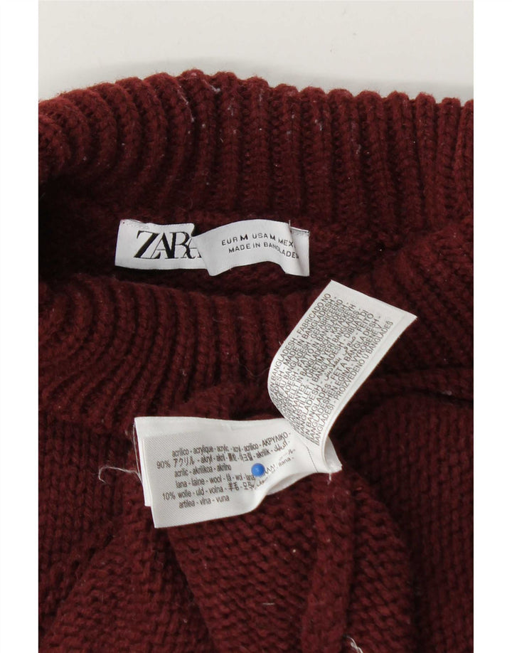 Damski sweter oversize z golfem Zara UK 14, średni burgund