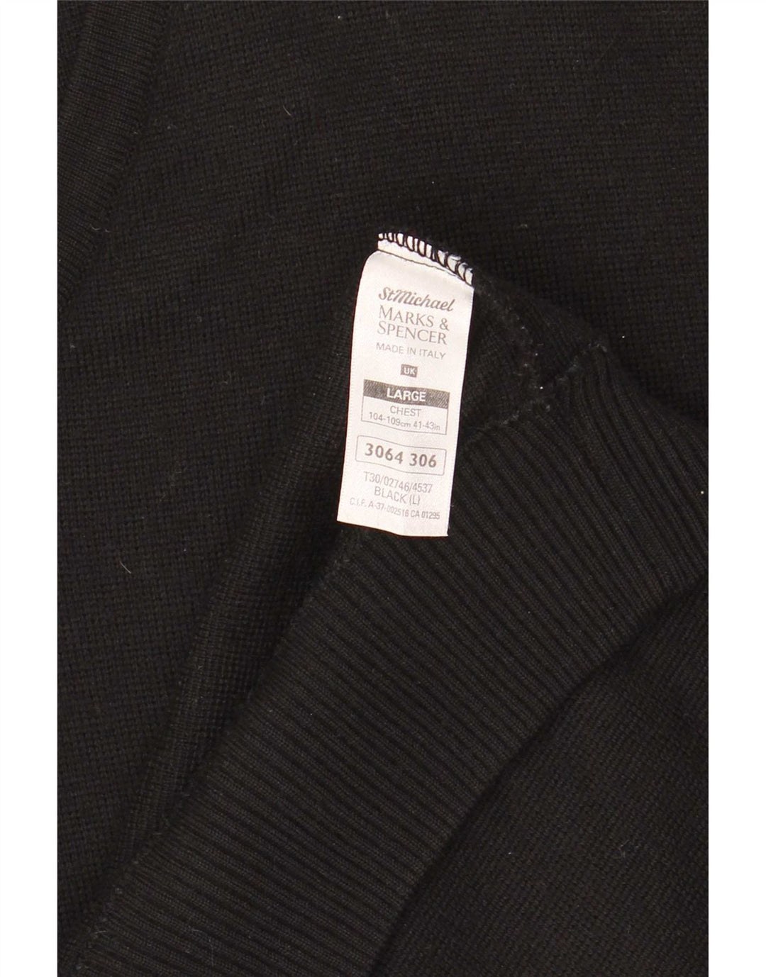 Marks & Spencer Męski sweter z dekoltem w kształcie litery V, duży, wełniany w czarne paski