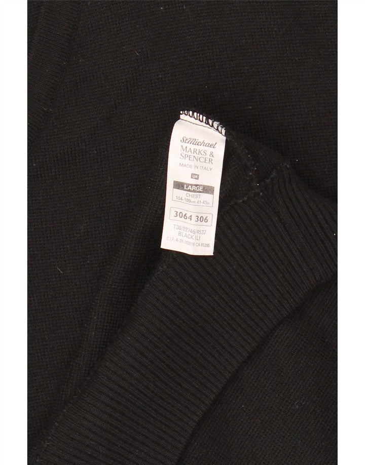 Marks & Spencer Męski sweter z dekoltem w kształcie litery V, duży, wełniany w czarne paski