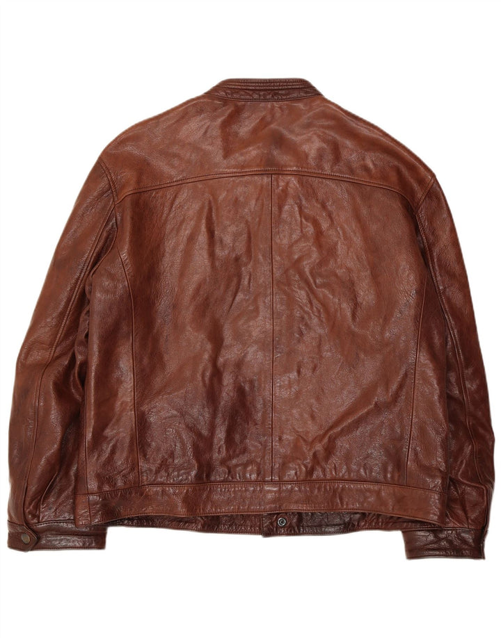 Męska kurtka skórzana w stylu vintage UK 38 Średnia brązowa skóra