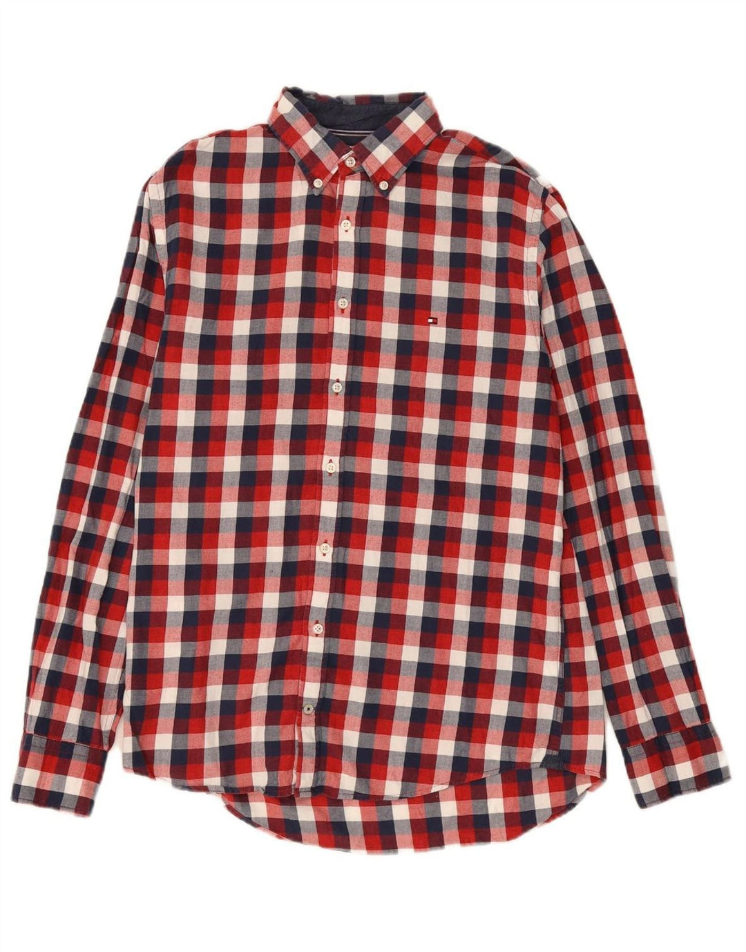 TOMMY HILFIGER Mens Flannel Shirt Medium Red Check Cotton