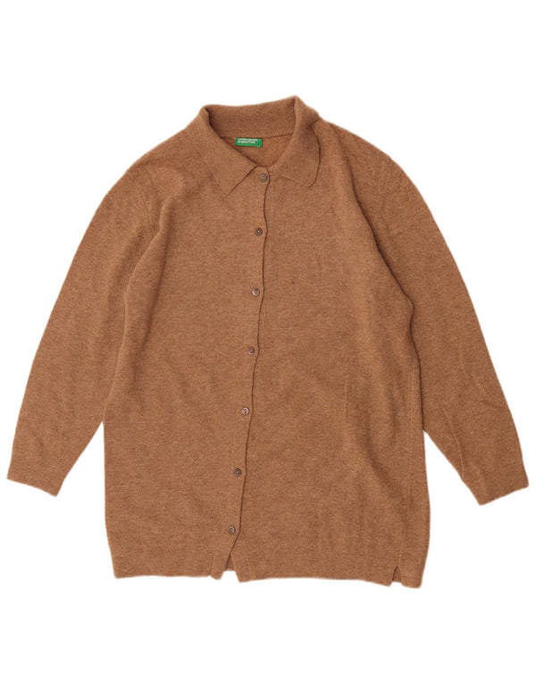 Damski sweter oversize Benetton UK 6 XS, brązowa, dziewicza wełna