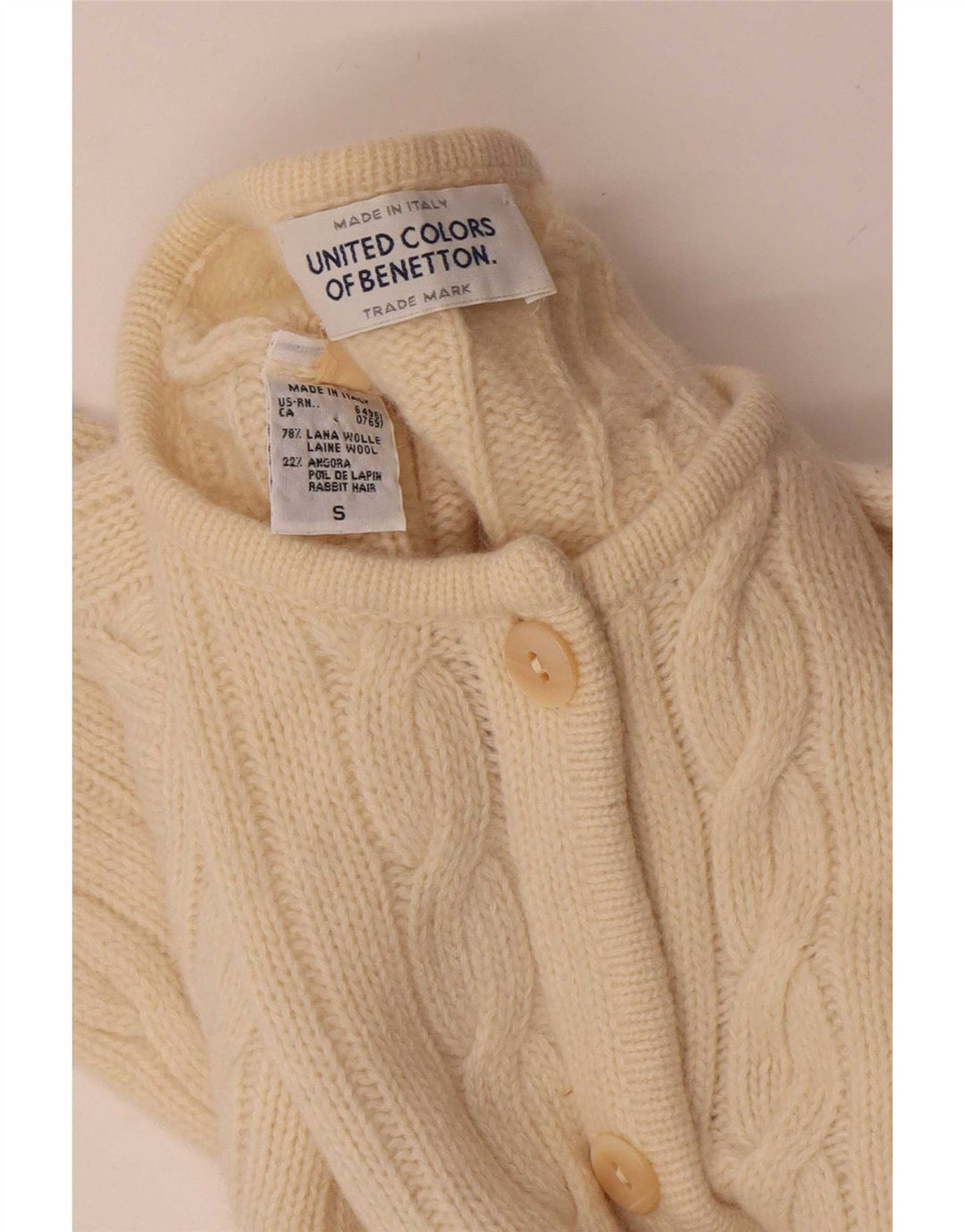 Damski sweter oversize Benetton UK 10, mała wełniana w kolorze złamanej bieli
