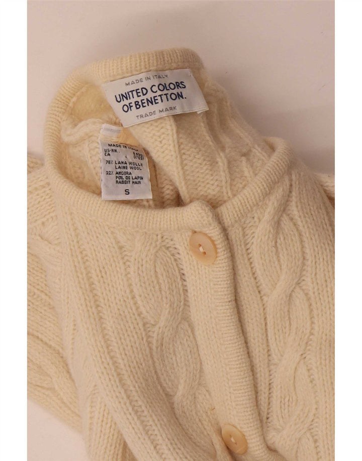 Damski sweter oversize Benetton UK 10, mała wełniana w kolorze złamanej bieli