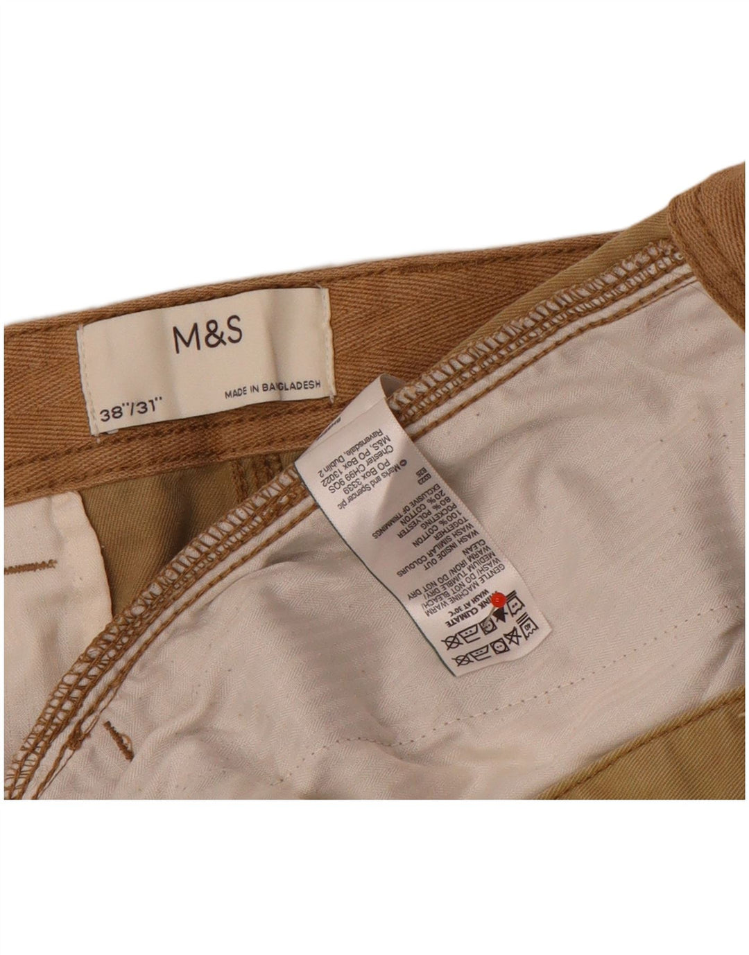 Marks & Spencer Męskie proste spodnie cargo W38 L31 Brązowe bawełniane