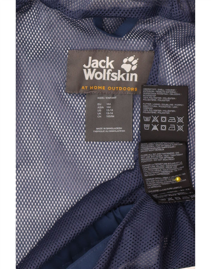 Chłopięca kurtka przeciwdeszczowa Jack Wolfskin z kapturem, 13-14 lat, granatowa, poliester