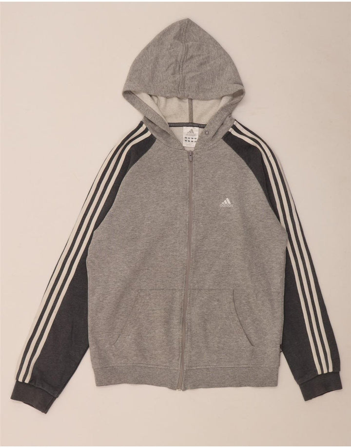 Adidas Męski sweter z kapturem i zamkiem błyskawicznym Średnioszary, bawełniany nakrapiany