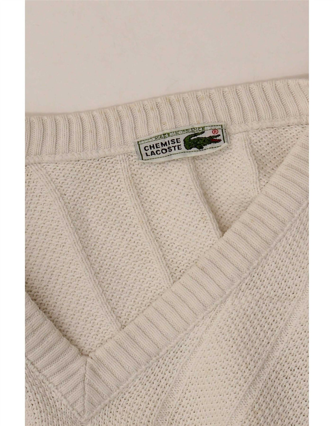 Męski sweter Lacoste z dekoltem w kształcie litery V, rozmiar 6, XL, biały