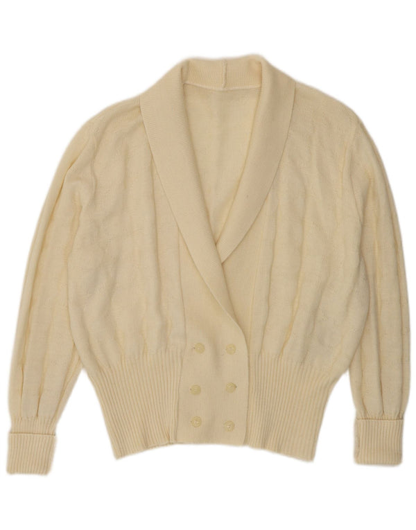 Vintage damski sweter rozpinany z podwójnymi piersiami UK 14, duży w kolorze złamanej bieli