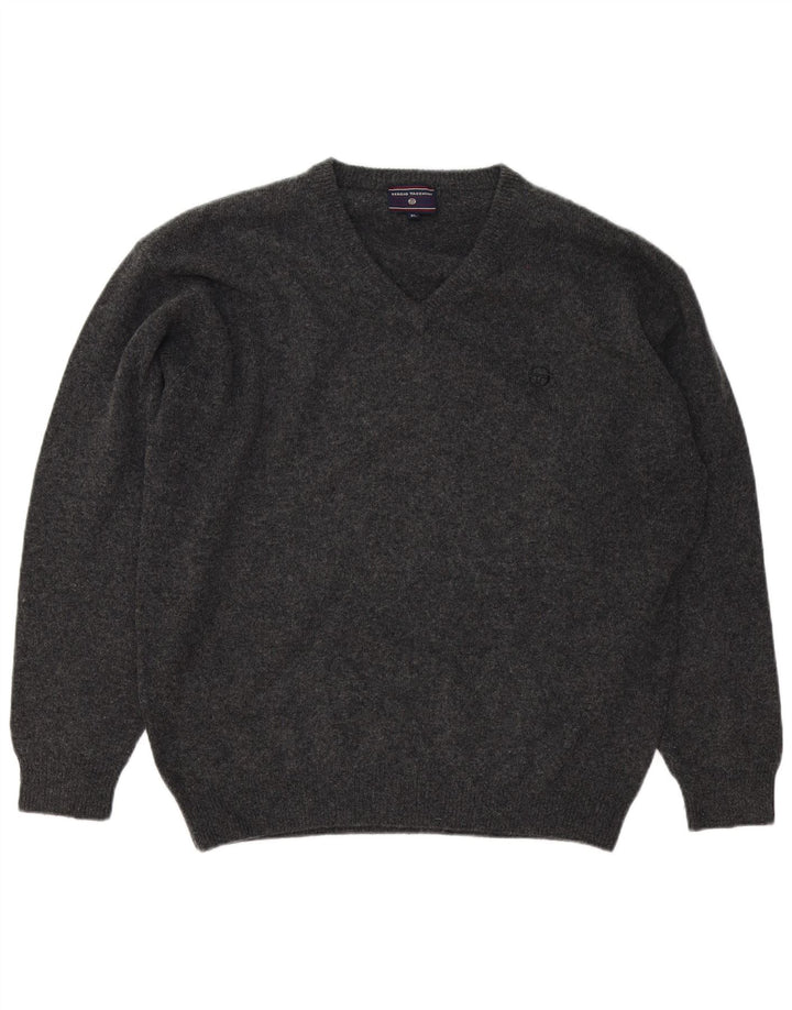 Męski sweter z dekoltem w kształcie litery V Sergio Tacchini XL, szara wełna