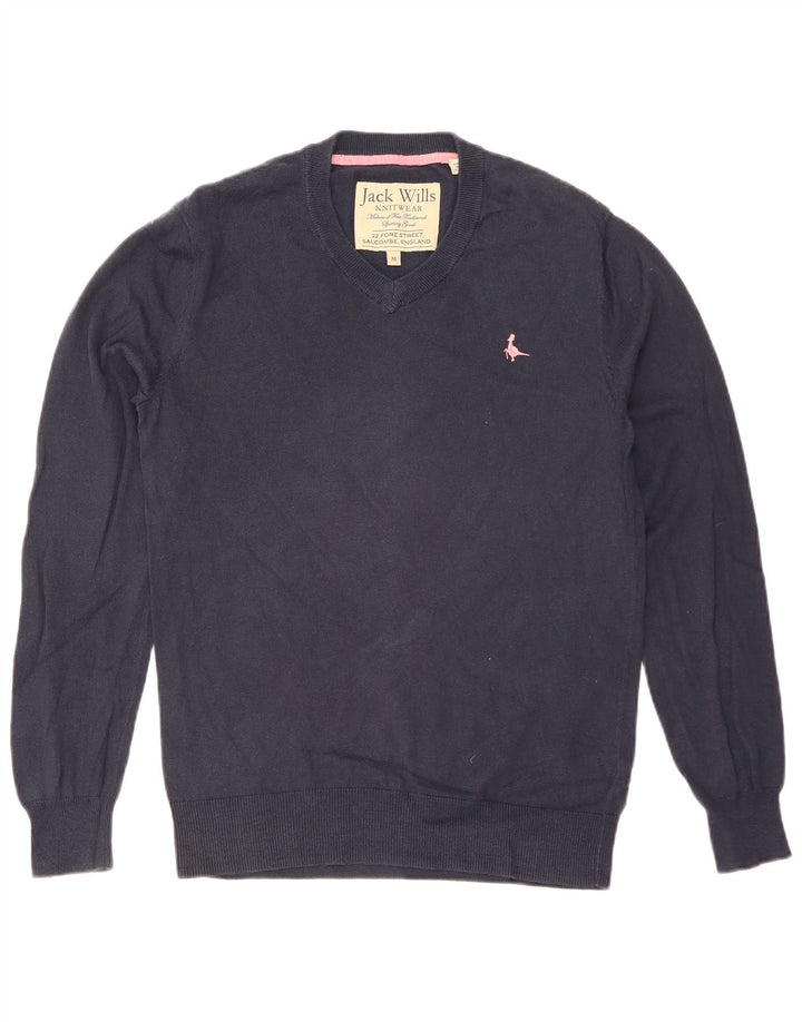 JACK WILLS Męski sweter z dekoltem w kształcie litery V, średni granatowy, bawełniany