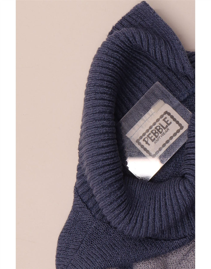 Damski sweter z wywijanym dekoltem Pebble UK 12, średni niebieski, blok kolorów