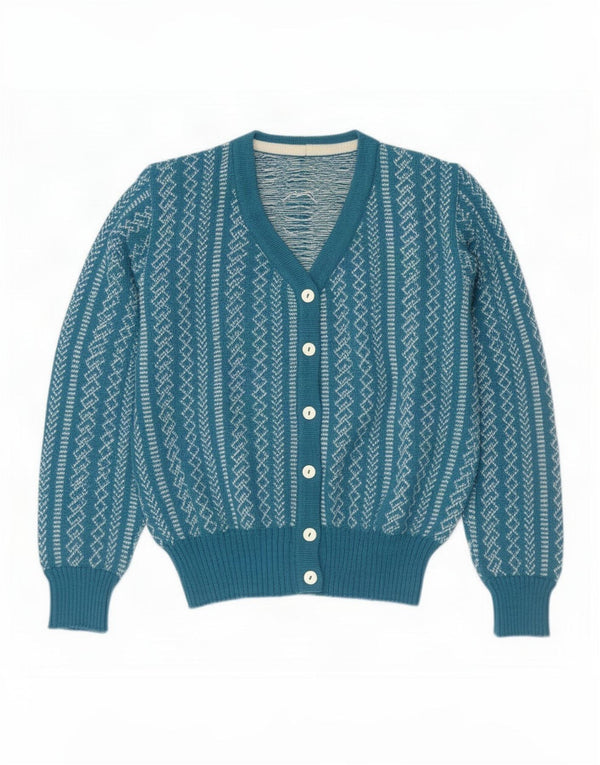 Vintage Womens Cardigan Sweater UK 14 Medium Blue Geometric