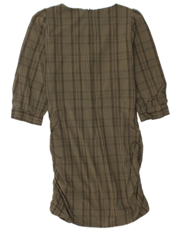 Damska sukienka typu shift z rękawem 3/4 Zara UK 12, średnia khaki, wiskoza w kratkę