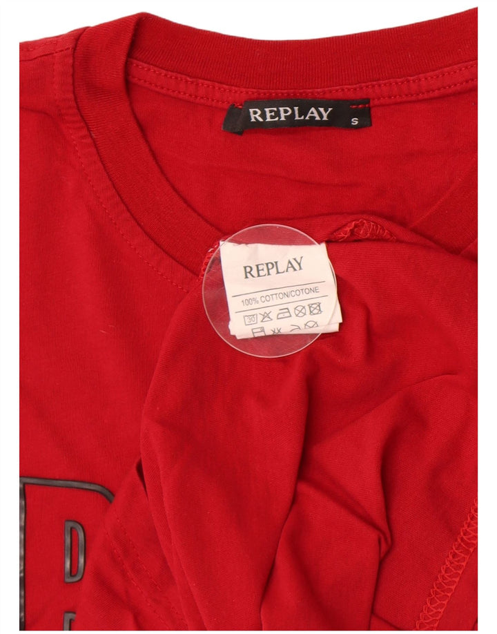 Męski T-shirt z grafiką Replay, mały, czerwony, bawełniany