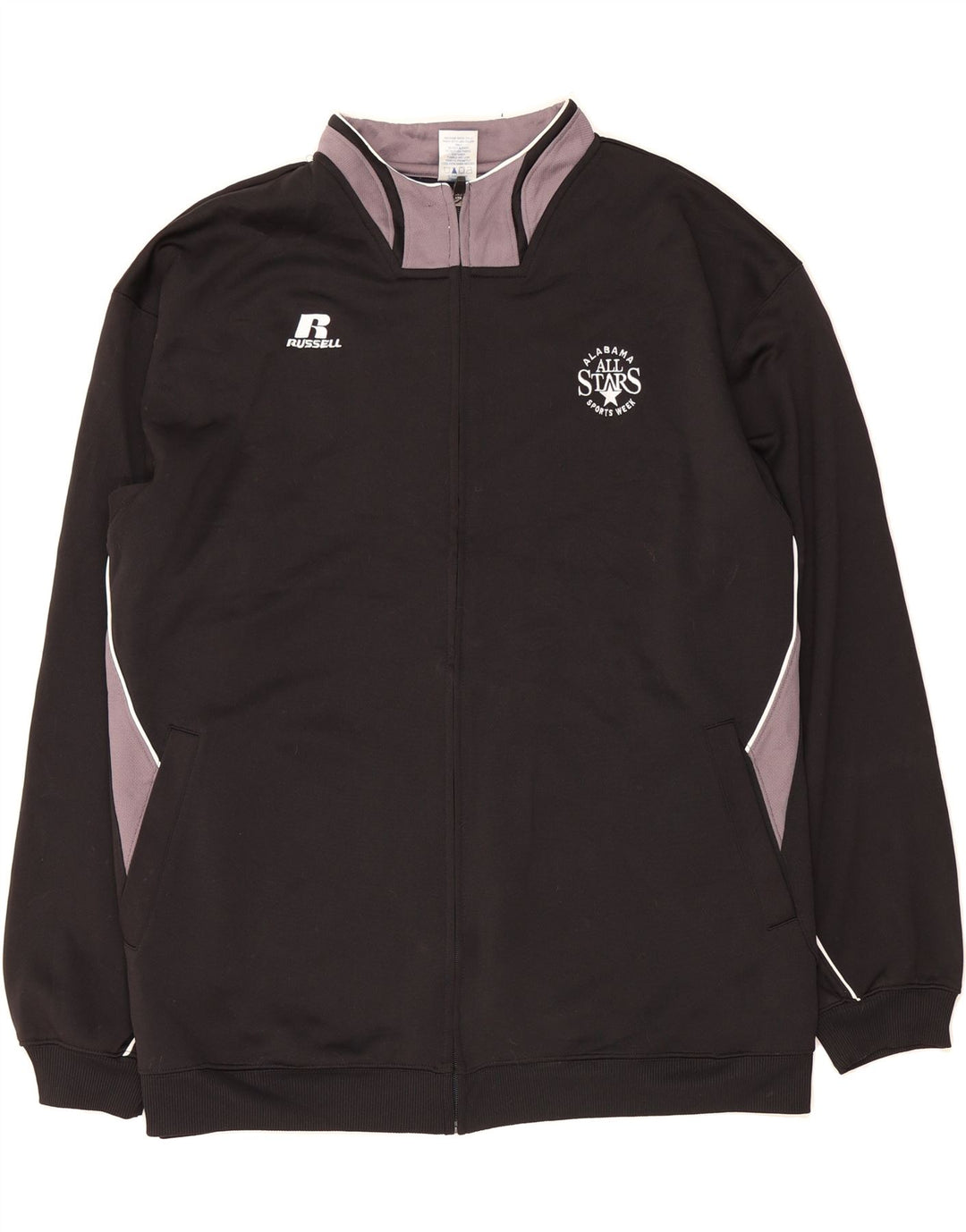 RUSSELL ATHLETIC Mens Dri-Power Tracksuit Top Jacket 2XL Black Colourblock Vintage Russell Athletic and Second-Hand Russell Athletic from Messina Hembry 