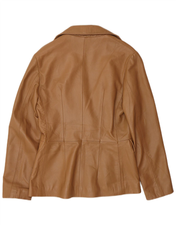 Vintage damska marynarka skórzana zapinana na 1 guzik UK 12, średnia brązowa skóra