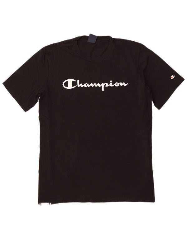 Męski T-shirt z grafiką CHAMPION, duży, czarny, bawełniany z blokami kolorów
