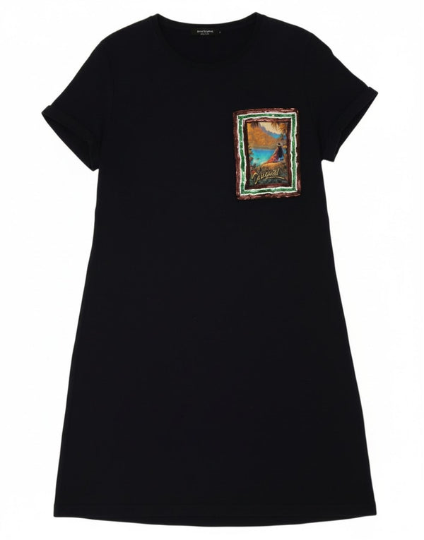 Desigual Womens Graphic T-Shirt Dress UK 18 XL Navy Blue Viscose