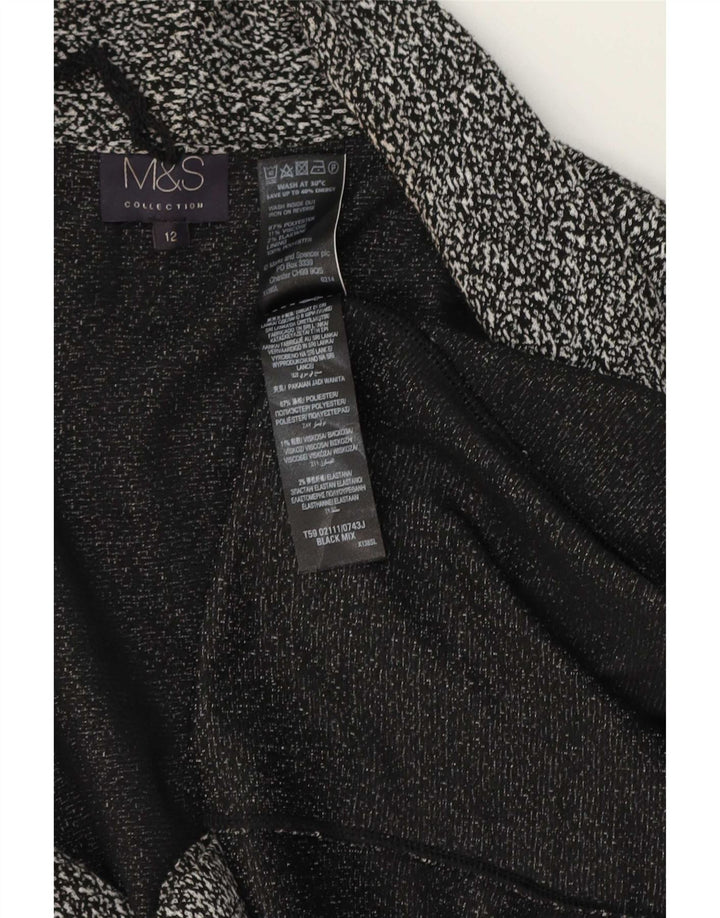 Marks & Spencer Damska dzianinowa marynarka typu open blazer UK 12, średnia, czarna, nakrapiana