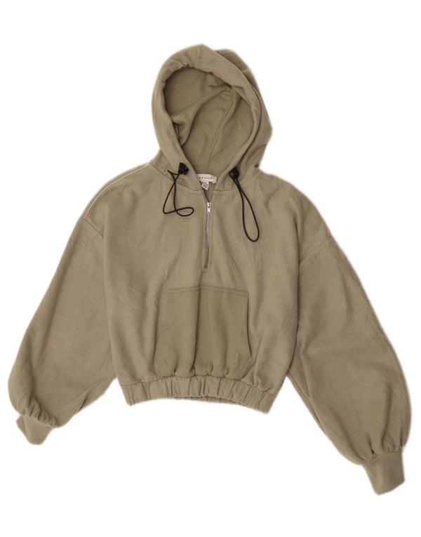 Topshop Damski sweter polarowy z kapturem i zamkiem błyskawicznym, UK 6 XS, poliester khaki