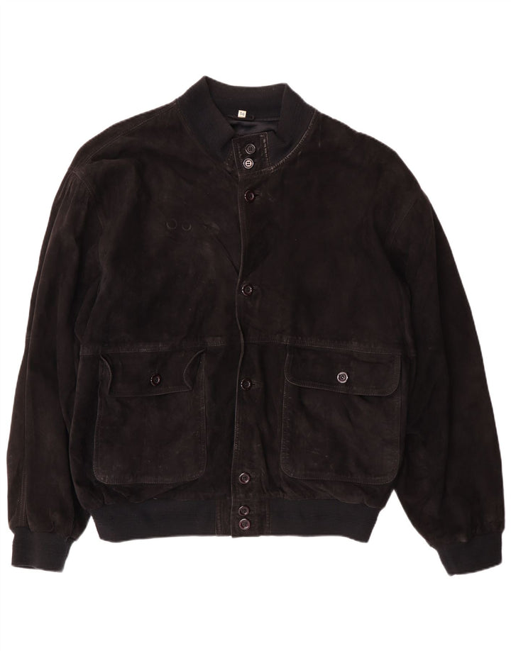 Męska zamszowa kurtka bomberka VINTAGE IT 56 3XL czarna skóra