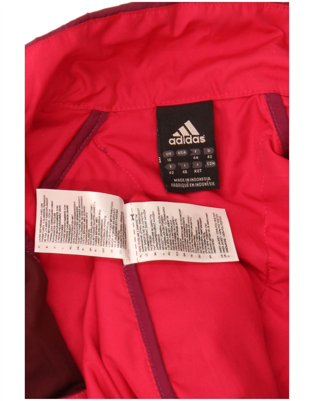 Damska kurtka Adidas z wkładką liniową UK 16, duża, bordowa, z poliestru