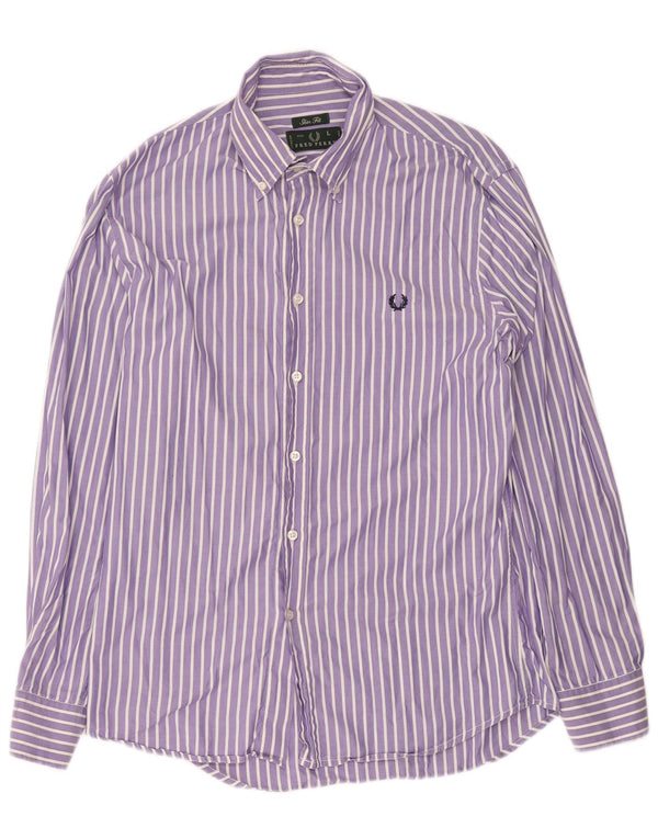 Koszula męska Fred Perry Slim Fit, duża, fioletowa, bawełniana w prążki