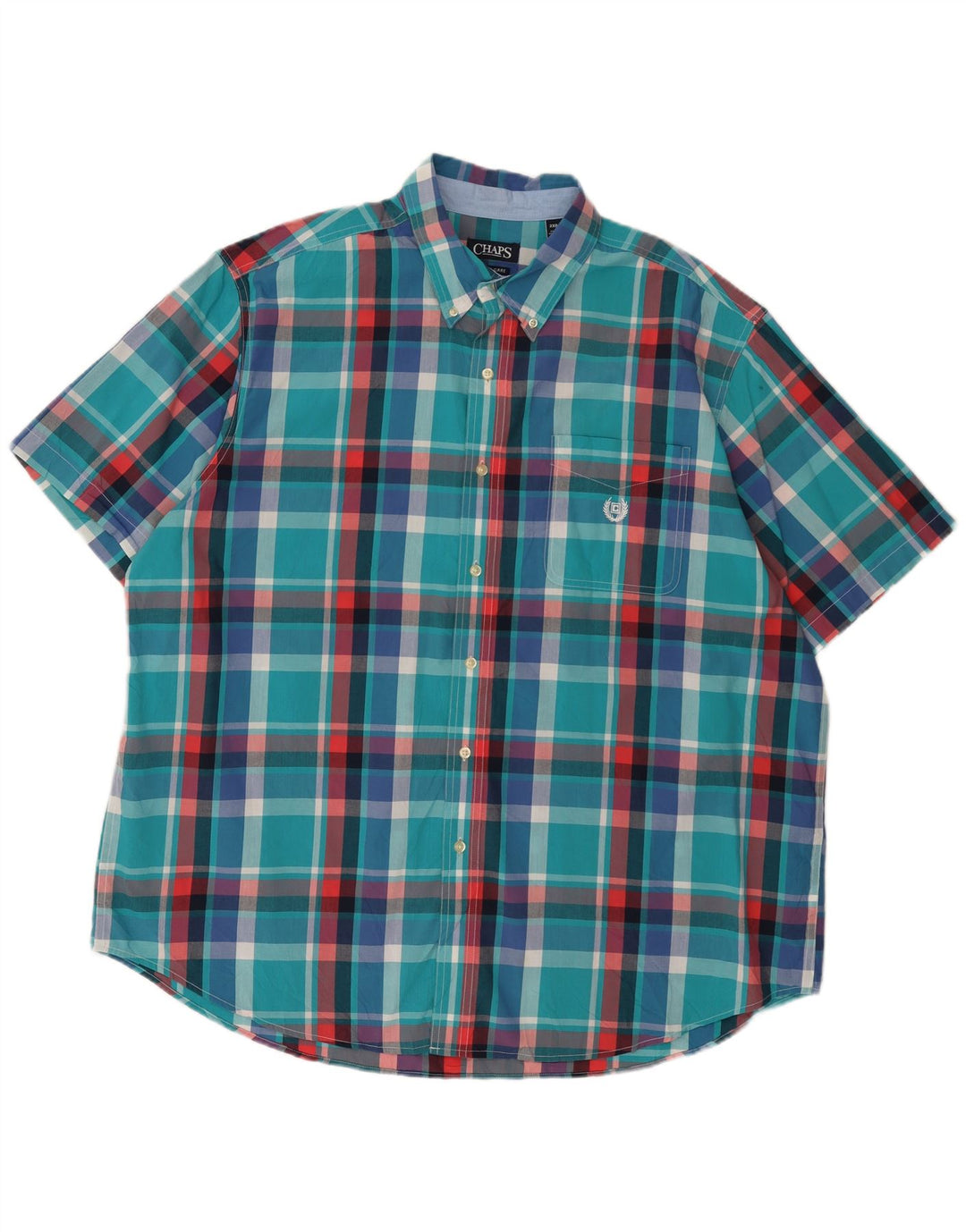Męska koszula z krótkim rękawem Chaps, duża, 2XL, bawełniana w niebieską kratkę