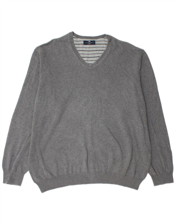 Męski sweter Marks & Spencer Blue Harbor z dekoltem w kształcie litery V, 2XL, szary, bawełniany