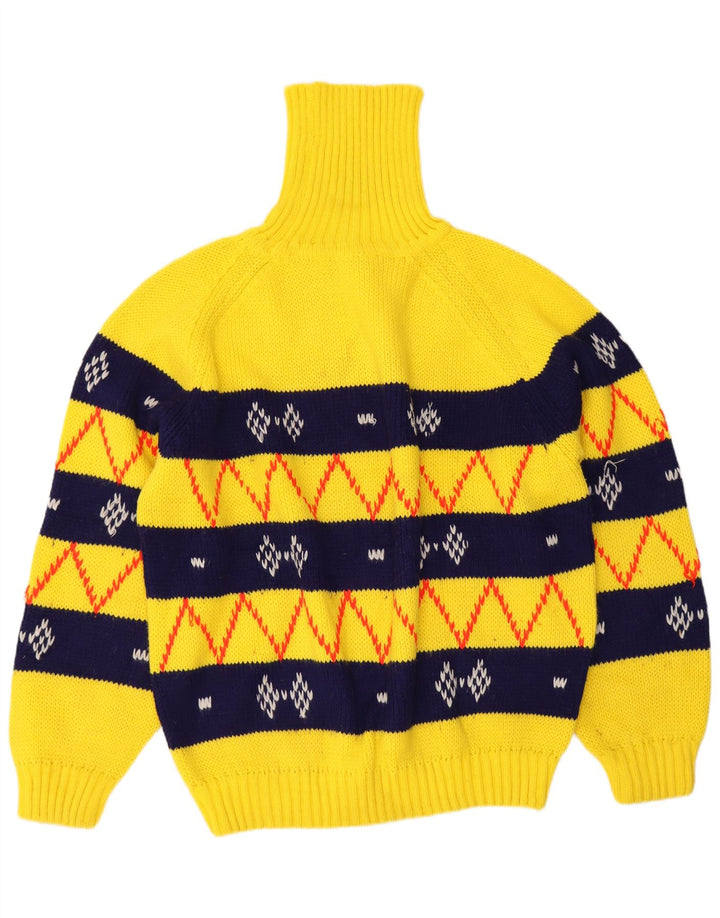 Vintage męski sweter z golfem, duży, żółty Fair Isle