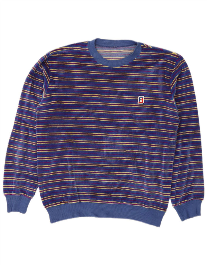 Vintage męska bluza welurowa sweter w małe niebieskie paski