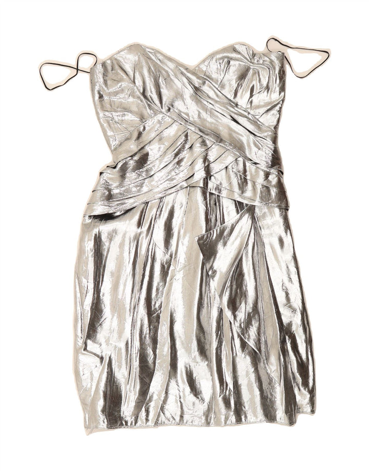 AFTER FIVE Womens Strapless Dress UK 10 Small Silver Vintage After Five and Second-Hand After Five from Messina Hembry 