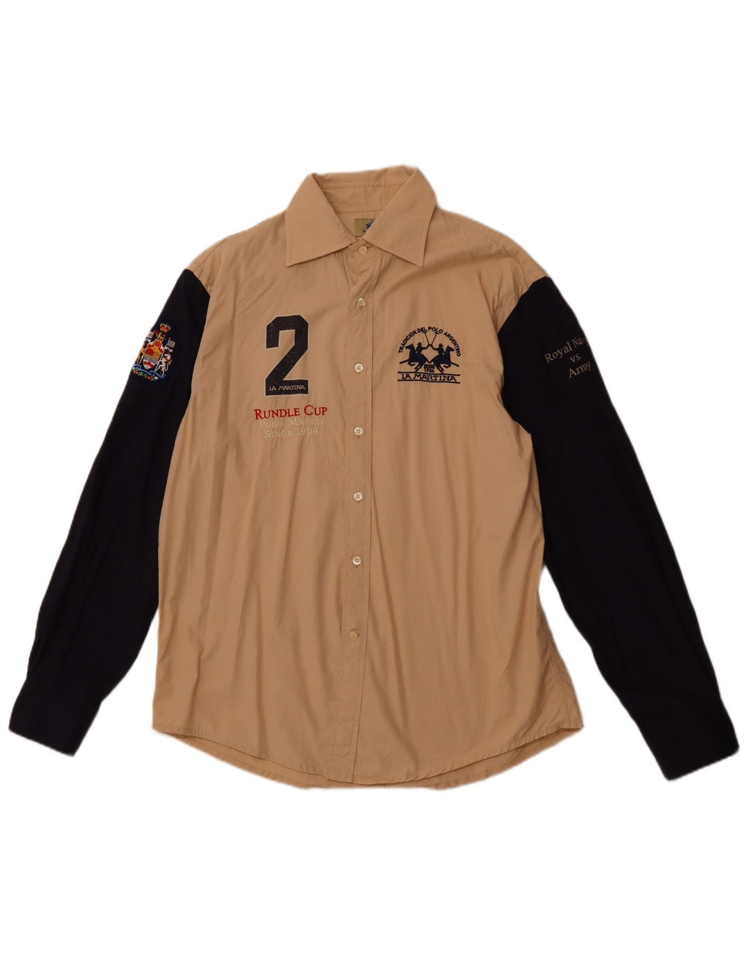 LA MARTINA Męska koszula z grafiką Royal Navy XL, beżowa, bawełniana z blokami kolorów