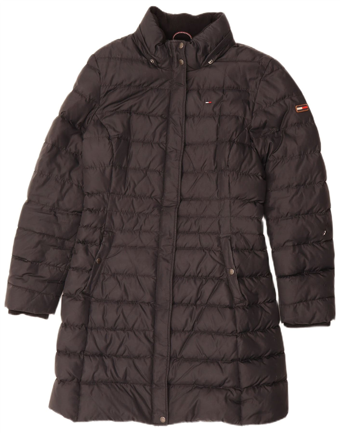 Damski ocieplany płaszcz Tommy Hilfiger UK 16, duży, czarny poliester