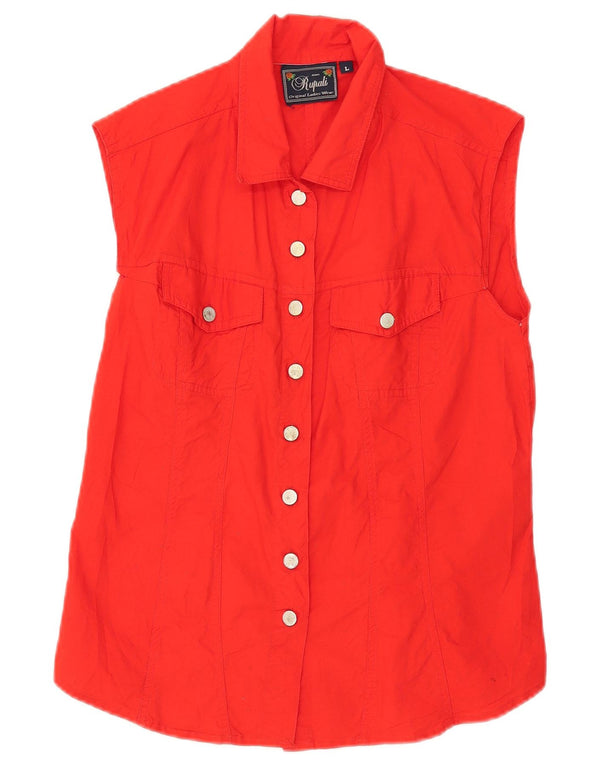 Damska bluzka bez rękawów w stylu vintage, UK 14, duża, czerwona bawełna