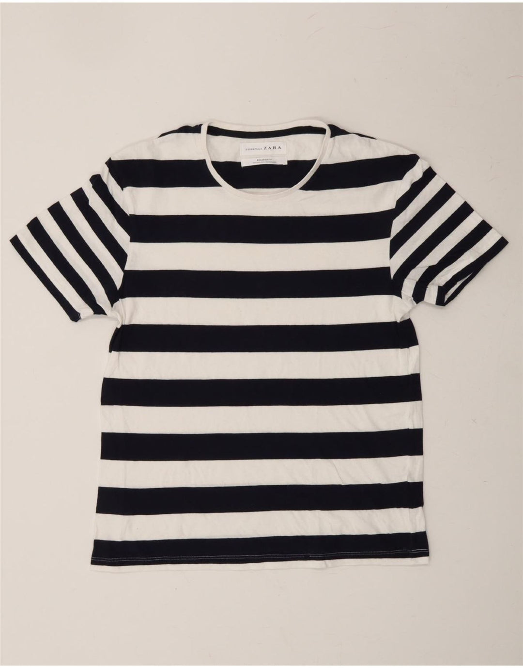 ZARA Mens Relaxed Fit T-Shirt Top Medium Black Striped Cotton Vintage Zara and Second-Hand Zara from Messina Hembry 