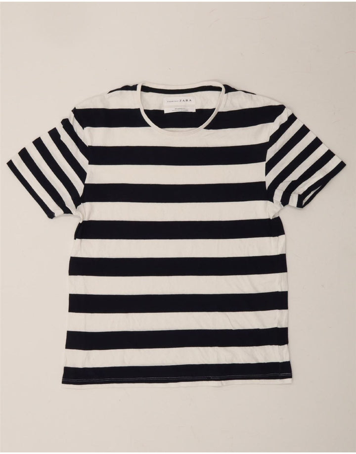 ZARA Mens Relaxed Fit T-Shirt Top Medium Black Striped Cotton Vintage Zara and Second-Hand Zara from Messina Hembry 