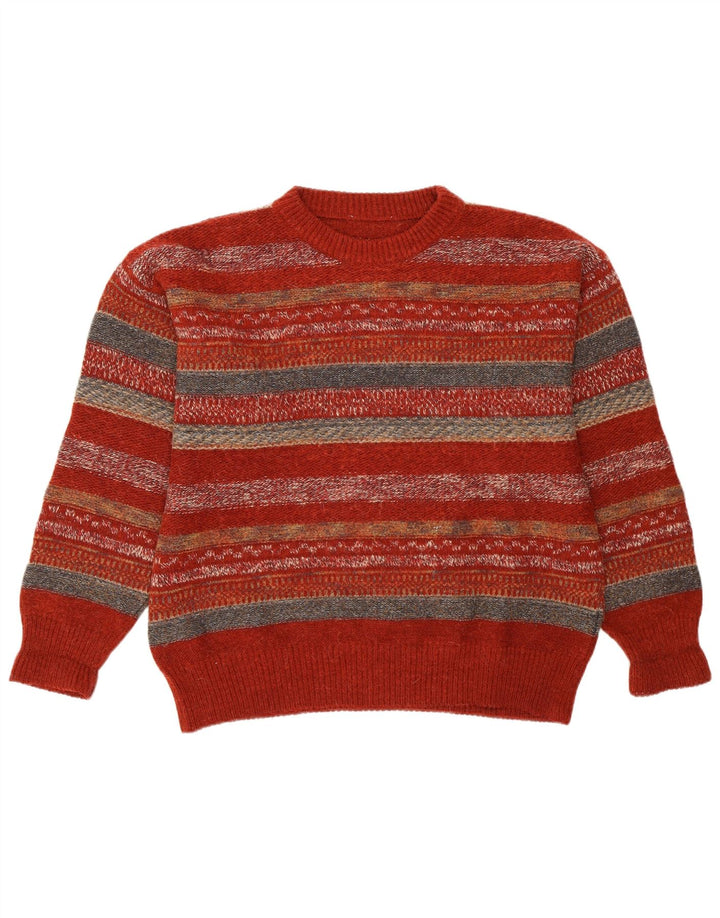 Vintage męski sweter z wycięciem pod szyją, w średnie czerwone paski