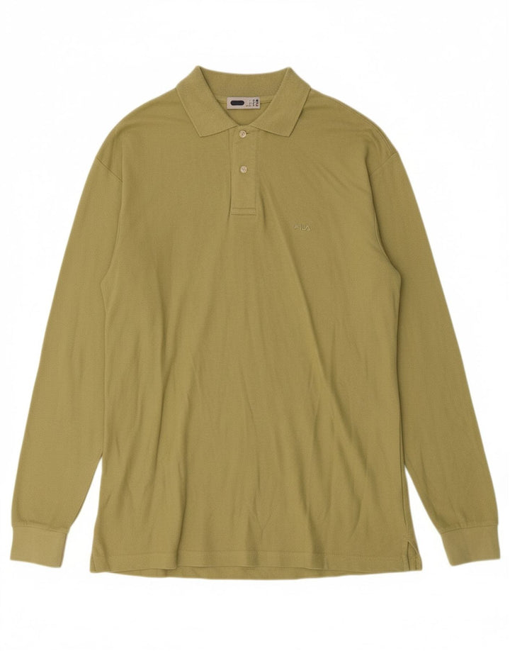 FILA Mens Long Sleeve Polo Shirt Medium Green Cotton